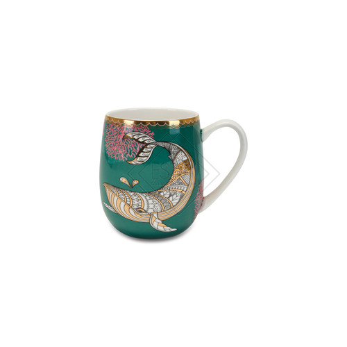 MUG BALENA IN PORCELLANA DECORO ANIMALIER CON FIORI SUL RETRO