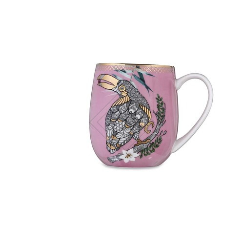 MUG TUCANO IN PORCELLANA DECORO ANIMALIER CON FIORI SUL RETRO