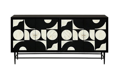 CREDENZA IN LEGNO BIANCO/NERO 4 ANTE 'GRAFIC' (160x40x80h)