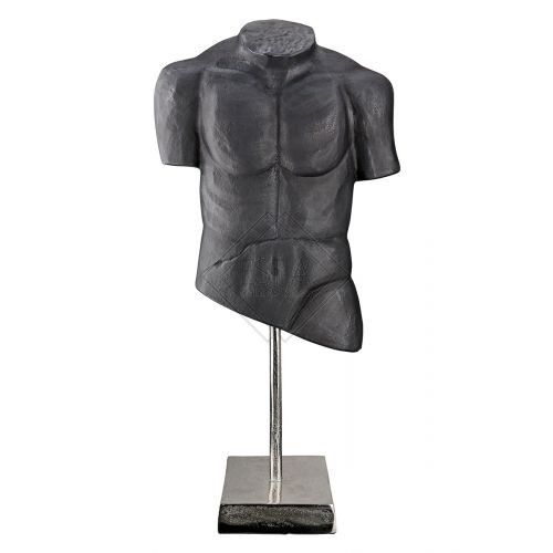 SCULTURA 'TORSO UOMO' IN METALLO ANTRACITE CON BASE NERA (12,5x27x55cm)