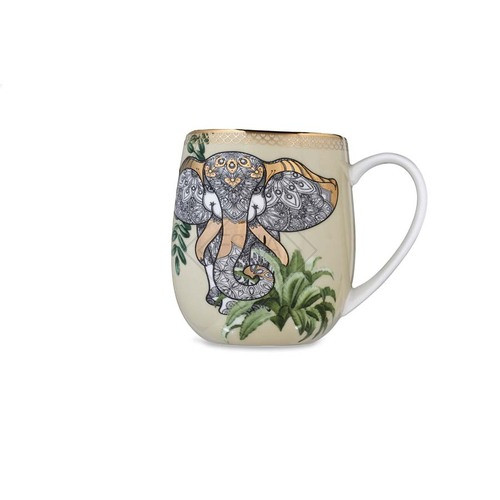 MUG ELEFANTE IN PORCELLANA DECORO ANIMALIER CON FIORI SUL RETRO